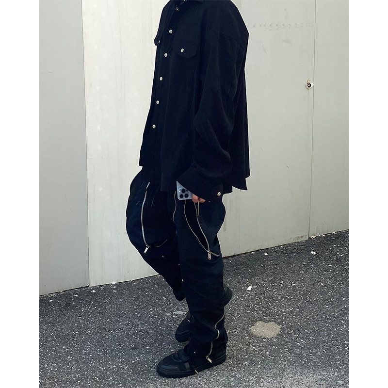 Streetwear Brand Niche - Pantalones largos funcionales multi-bolsillos con cremallera