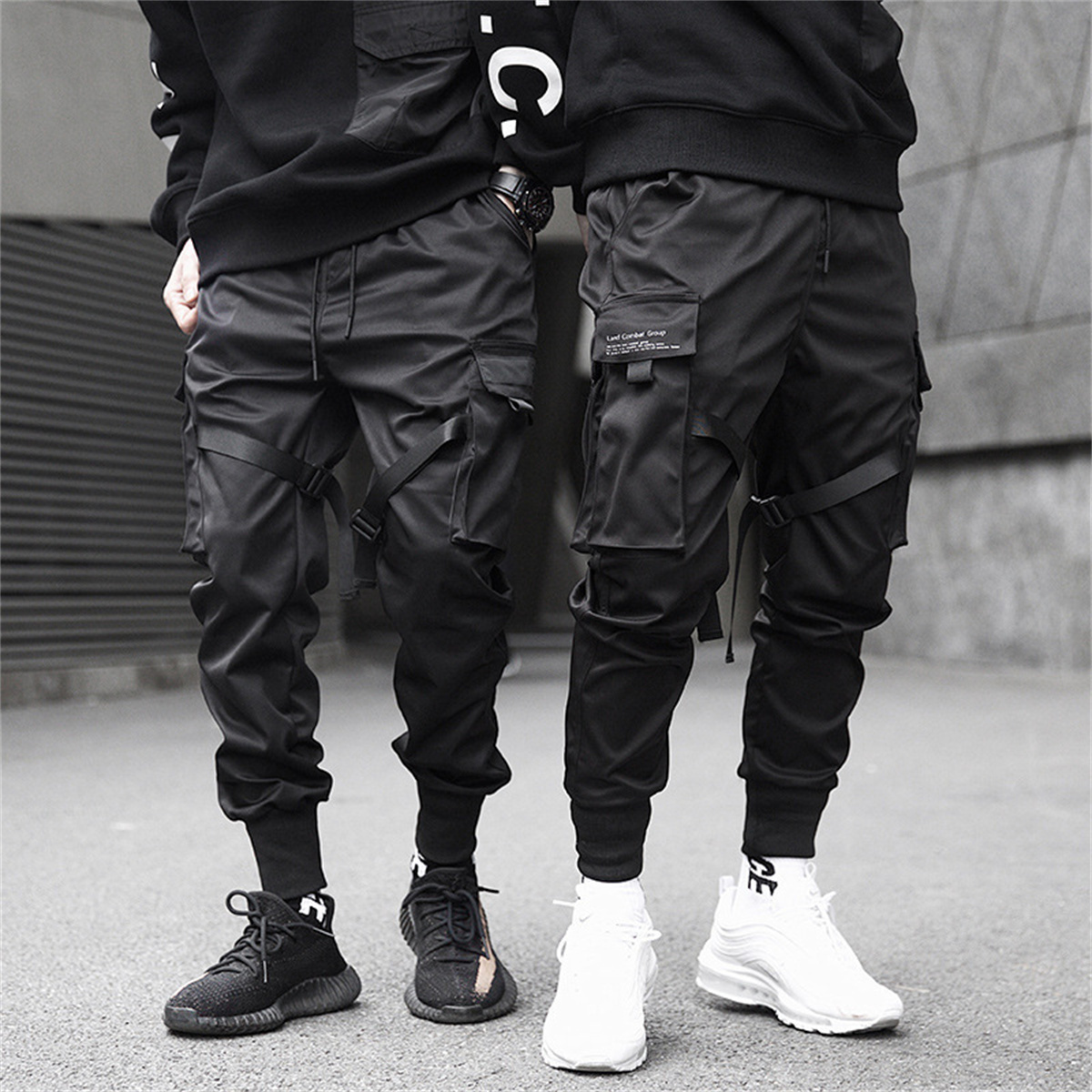 Streetwear Brand For Men - Pantalones Cargo negros de Hip Hop,