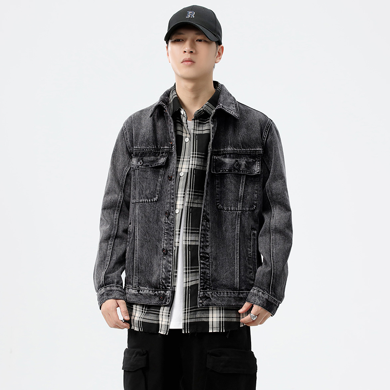 Streetwear Brand For Men - Chaqueta vaquera gris de talla grande